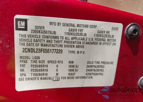 2005 Chevrolet Equinox Ls z USA, uszkodzony, nr VIN 2CNDL23F656177229
